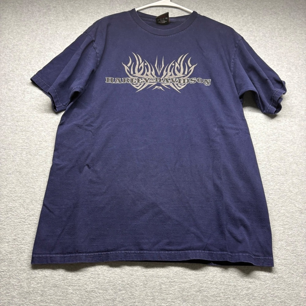 Vintage 2003 Harley-Davidson Roughrider Mandan ND Navy Blue Graphic T-Shirt L